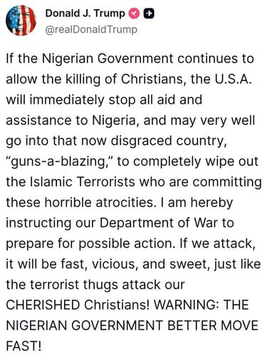 Trump droht Nigeria mit Militäreinsatz wegen Christenverfolgung