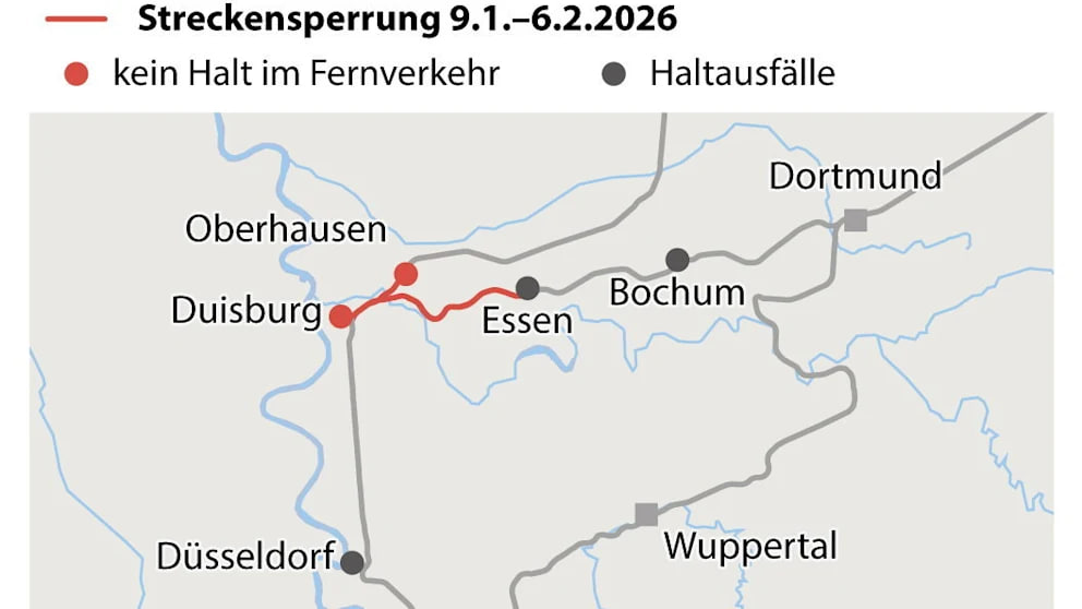 Bahn sperrt Strecke Duisburg–Essen für vier Wochen