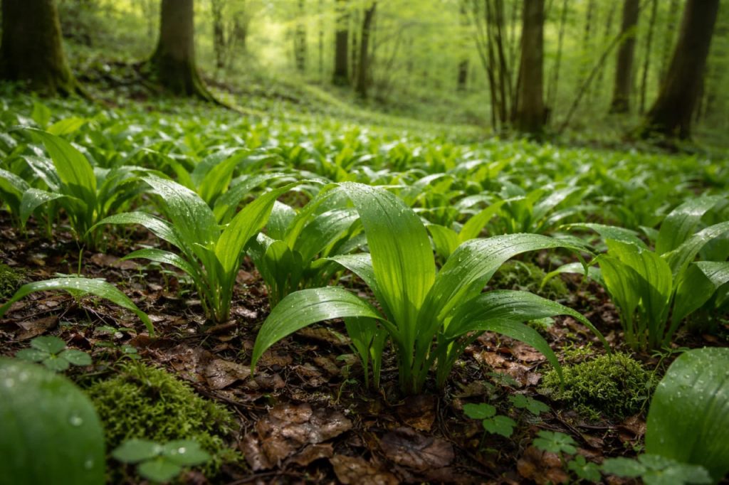 Bärlauch-Saison 2026: 10 Rezepte von Pesto bis Suppe — und wo man Bärlauch findet Frischer Bärlauch im lichten Laubwald auf feuchtem Waldboden