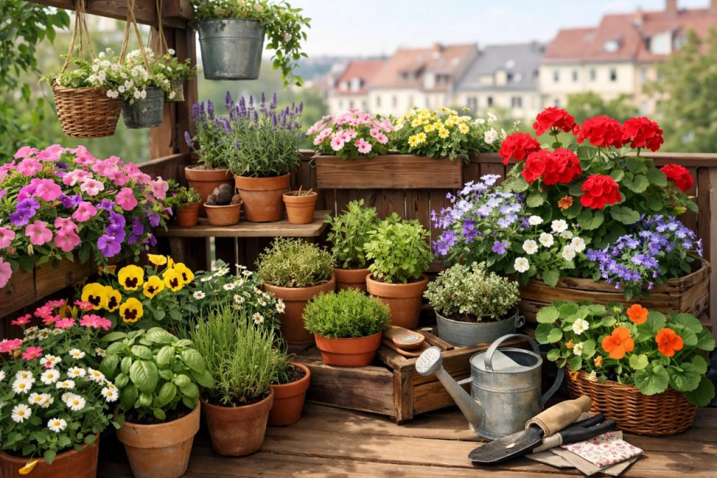 Balkon bepflanzen im Frühling: Die besten Blumen und Kräuter für jeden Balkon Balkon bepflanzen im Frühling: Beste Blumen & Kräuter 2026 | VollVeggie