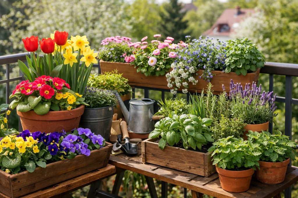 Balkon bepflanzen im Frühling: Beste Blumen & Kräuter 2026 | VollVeggie