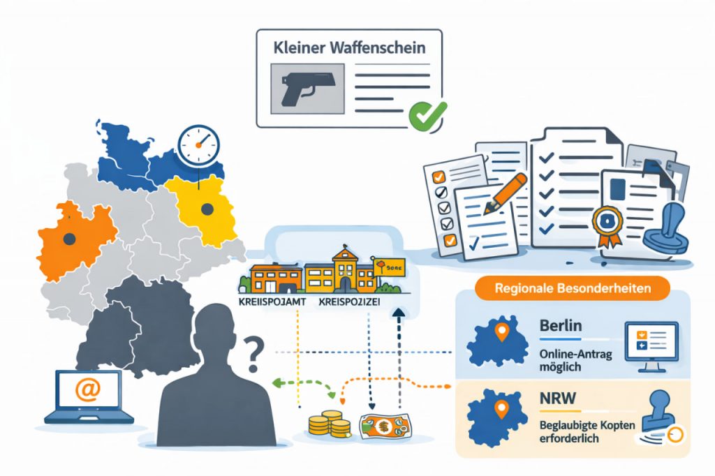 Kleiner Waffenschein in Deutschland 2026: Unterschiede je nach Bundesland, Stadt und Waffenbehörde Kleiner Waffenschein in Deutschland 2026: Unterschiede nach Stadt, Bundesland und Behörde